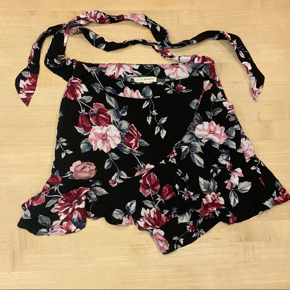 LA Hearts Ruffle Tie Floral Skirt